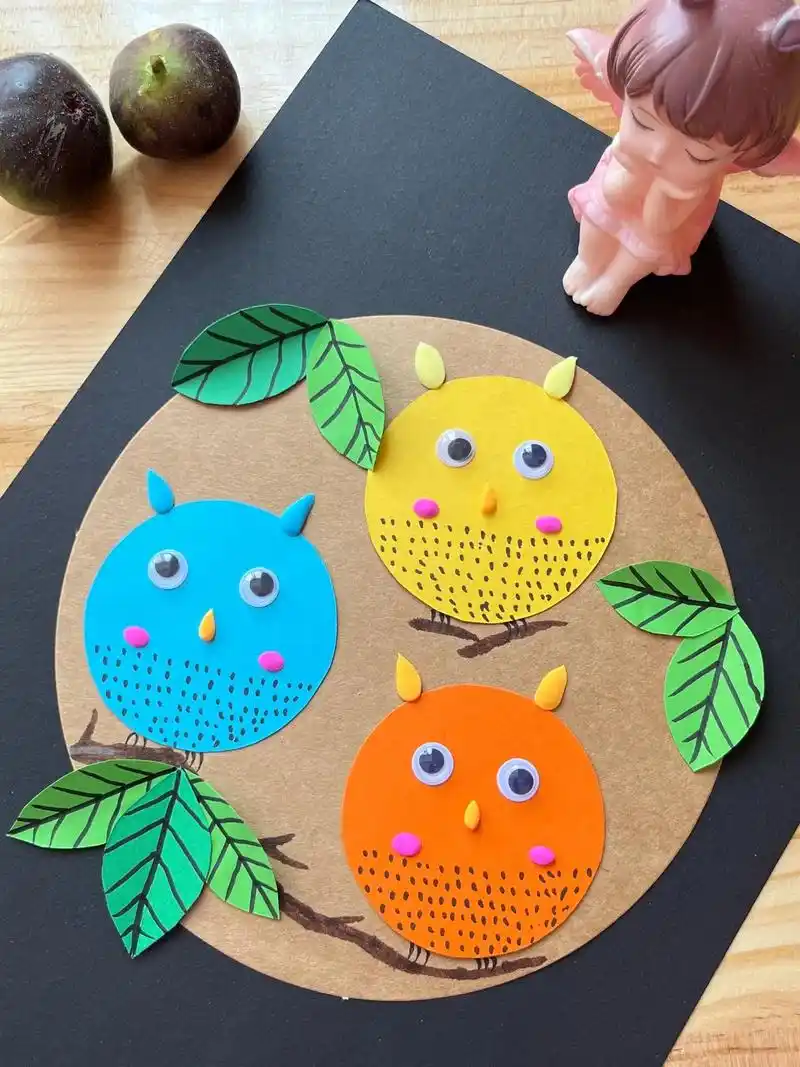 卡纸猫头鹰01.#图文伙伴计划 用卡纸和小朋友们一起做动物贴 - 抖音