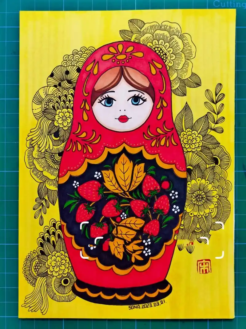 线描《俄罗斯套娃》附素材 马克笔画儿童画-235俄罗斯套娃