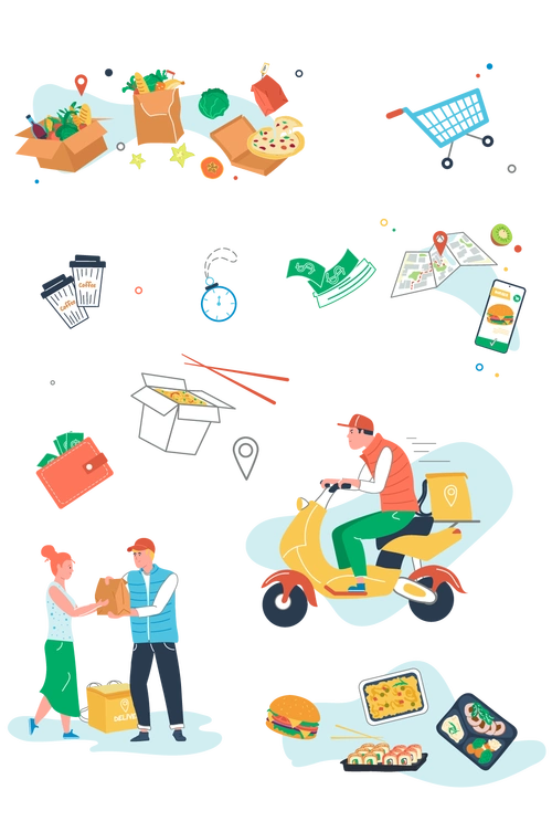 外卖送餐元素合集素材