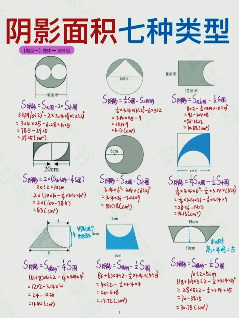 六年级数学求阴影部分面积七种类型