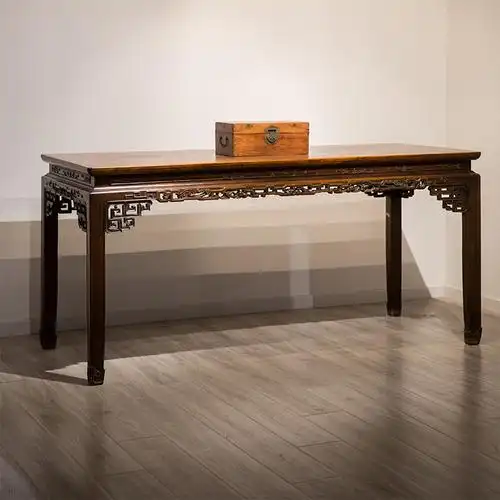 红木清代透雕拐子纹画桌明清古典家具收藏古董老红摆件