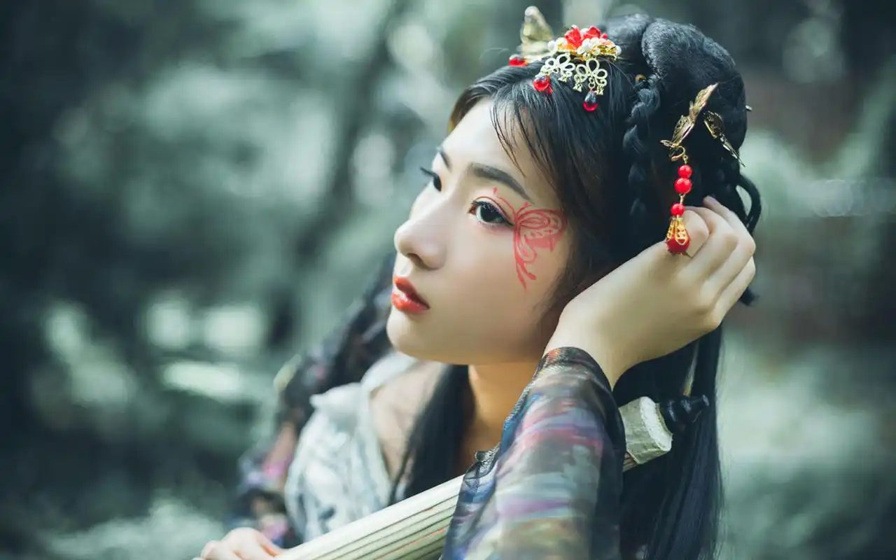 古风汉服美女唯美户外写真桌面壁纸