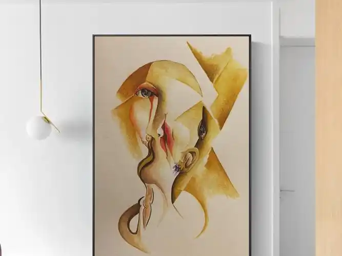 北欧简约手绘抽象人物油画装饰画无框画