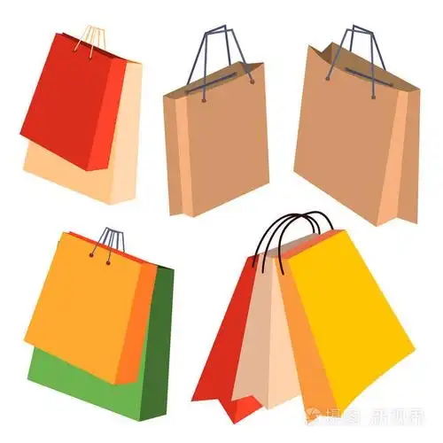 纸购物袋设置矢量.用手柄.独立卡通插图