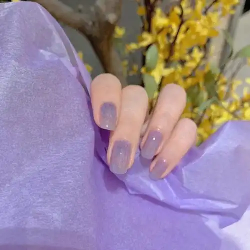 新款紫色果冻美甲丝绒指甲油光疗皮草