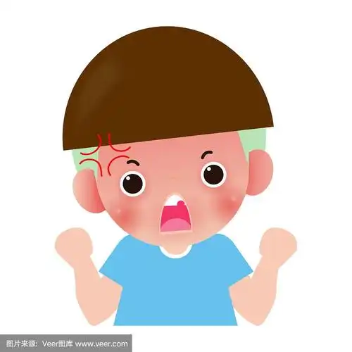 儿童愤怒,儿童卡通人物孤立在白色背景矢量插图.