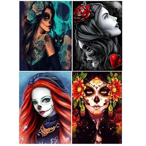 新款diy钻石画 万圣节骷髅女贴钻十字绣装饰画满钻  跨境专供
