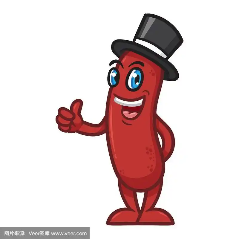 卡通香肠人物戴着大礼帽