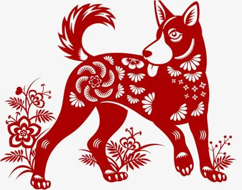 红色中国风剪纸狗png免费下载