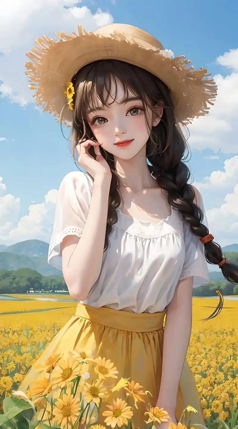 梦幻麻花辫,美少女山水间.花香浓郁,风吹麦浪起.嘴角微扬,活 - 抖音