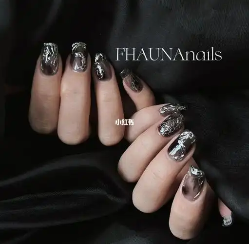 法兰克福美甲黑色魔镜粉浮雕