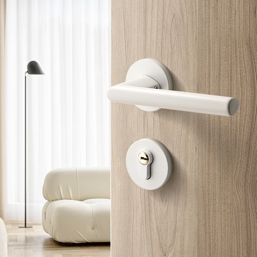 现代简约奶油白色卧室门锁静音磁吸房门锁家用室内木门锁内门把手