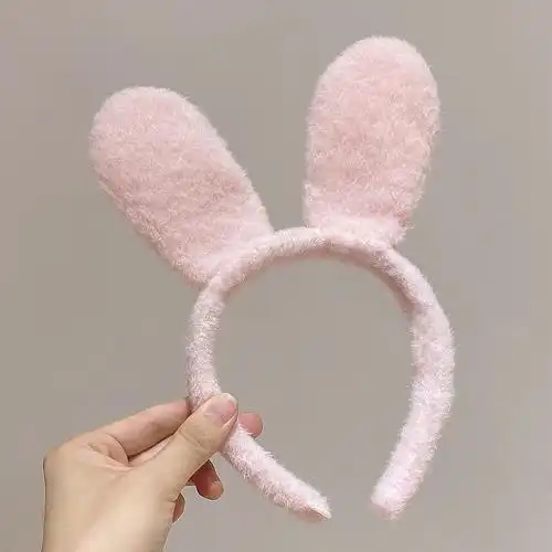 毛绒爱心兔耳朵发箍女洗脸发卡发带可爱头箍秋冬毛茸茸小兔子头饰