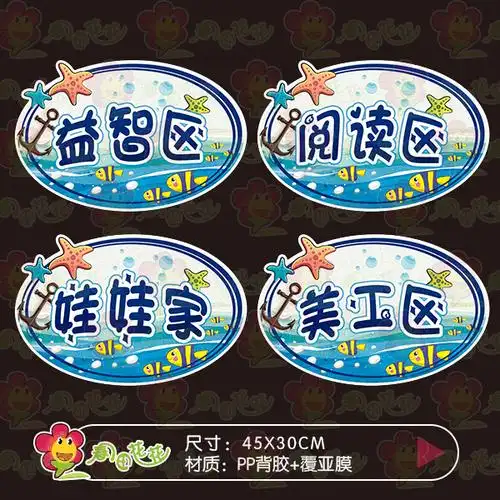 幼儿园区域活动标识牌英伦风海洋系主题进区卡牌标志定制设计b01