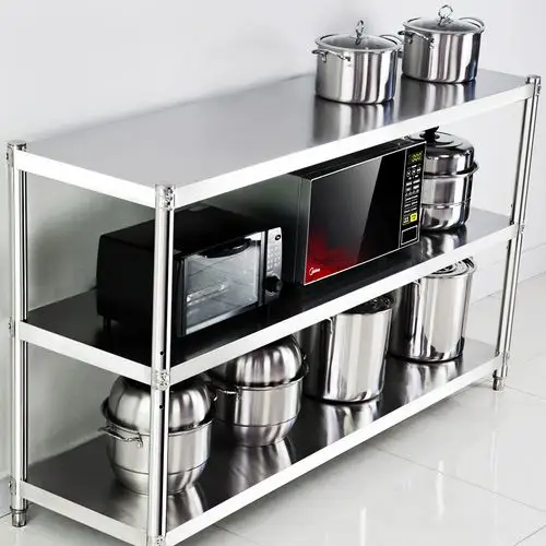 不锈钢厨房用品置物架落地式放锅多层多功能家用橱柜收纳烤箱架子