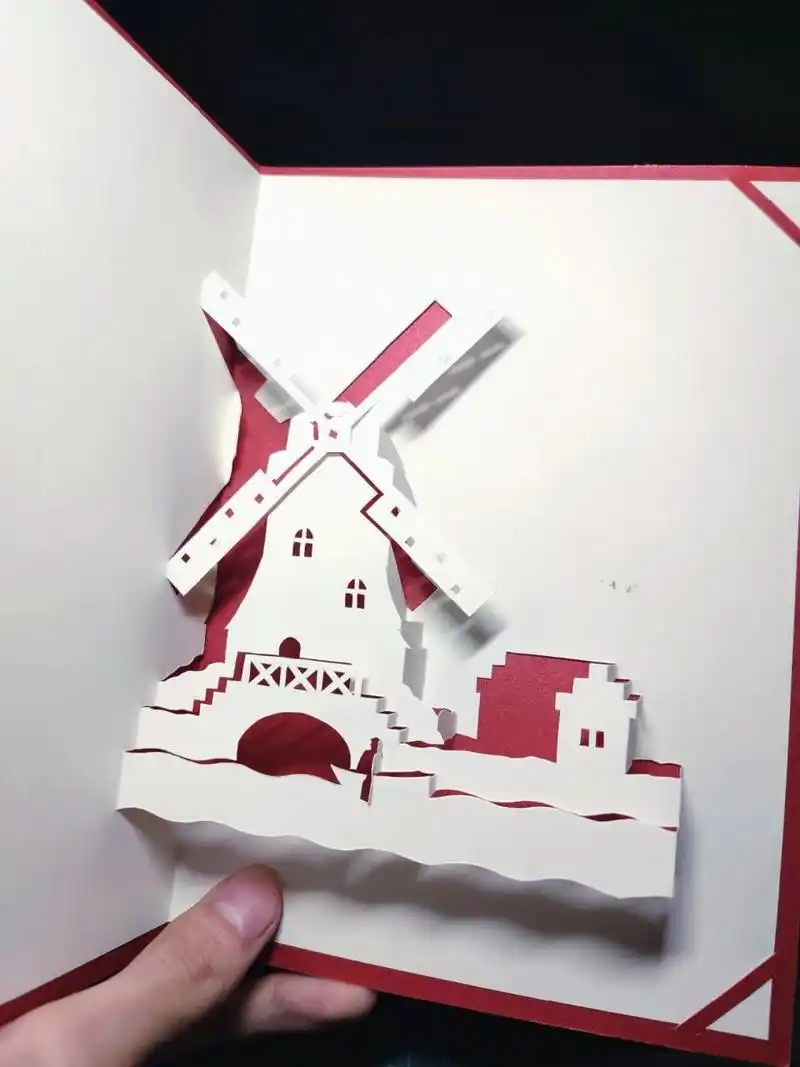 立体纸雕贺卡《小风车》分享(图纸 教程) 称:立体纸雕贺卡 小风车(非