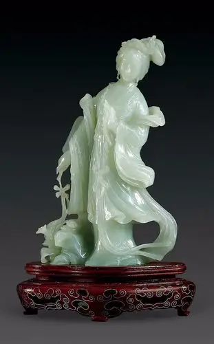 近代 青玉雕仕女