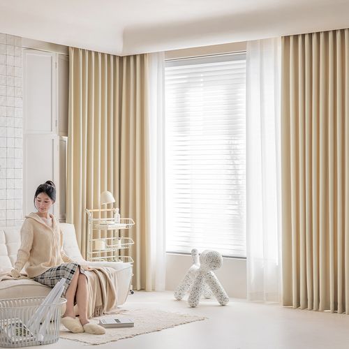 卧室飘窗窗帘遮光遮阳防晒轨道一整套挂钩式房间小窗户轻奢简约布