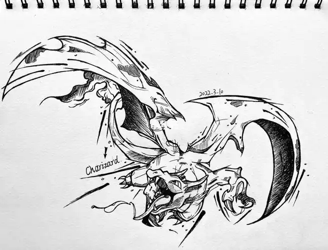 绘画临摹神奇宝贝喷火龙