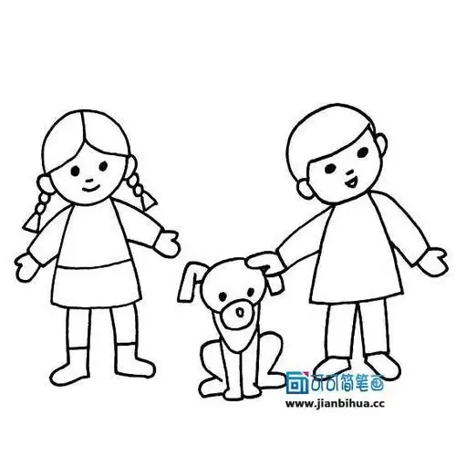 用简笔画小男孩和小女孩