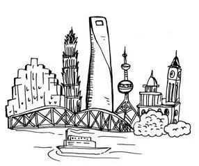 中国上海建筑简笔画