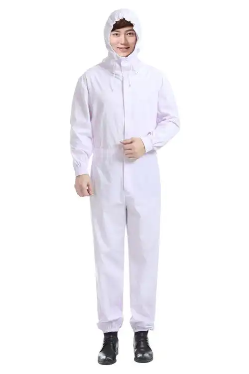 食品生产车间工作服加工厂连体白色连帽包头舒适定制logo男女 原白色