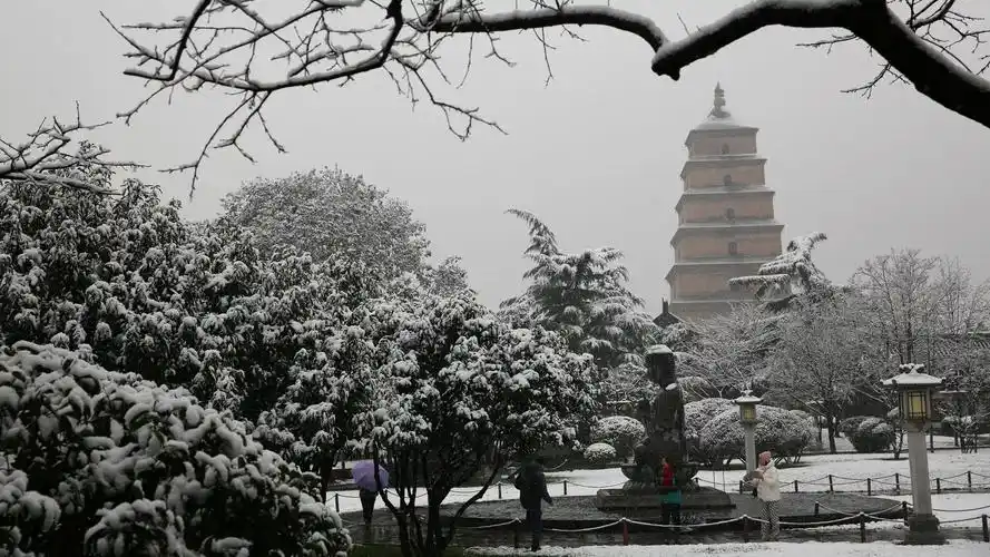 西安下雪啦!赶紧去大雁塔拍雪景,真实感受梦回长安