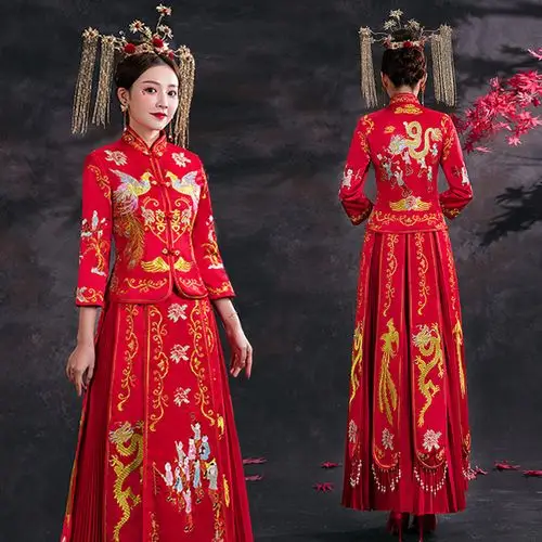 中式结婚礼服2020新款龙凤褂裙女秀禾服新娘中国风婚纱敬酒服嫁衣