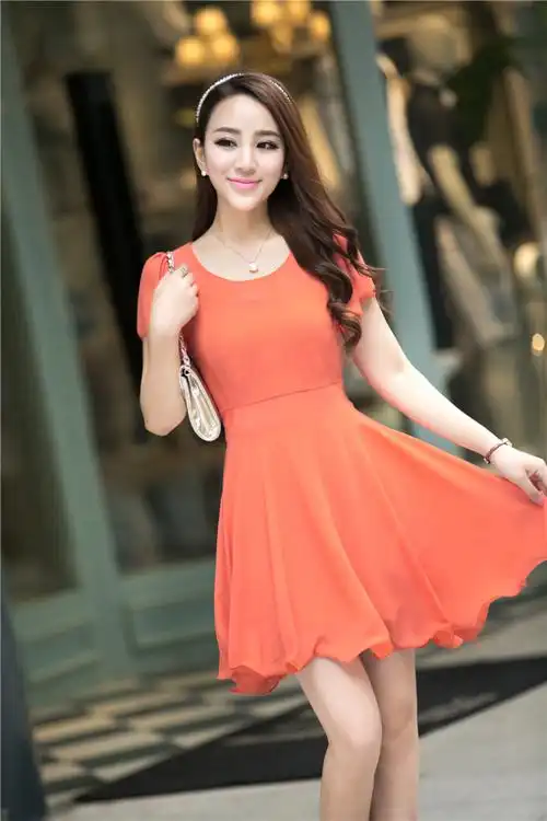 衣诗行夏装热卖淑女短袖雪纺连衣裙621b 黑色 m