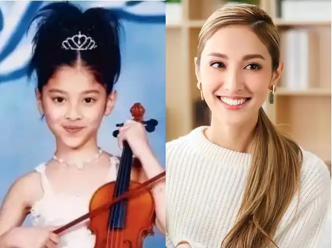 从小时候的照片就可以看出来,陈凯琳天生就拥有高颧骨和"v"字小脸