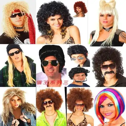 杀马特假发男 非主流猫王蓬松爆炸帅气学生舞台派对表演头套女士