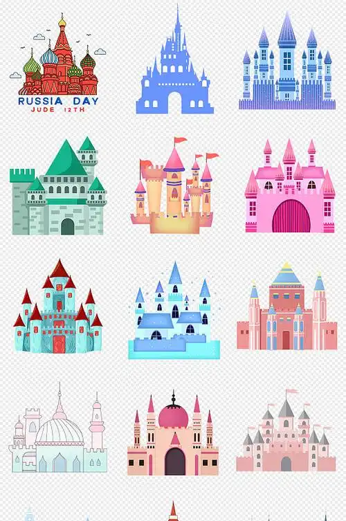 手绘卡通城堡乐园梦幻城堡png免抠素材