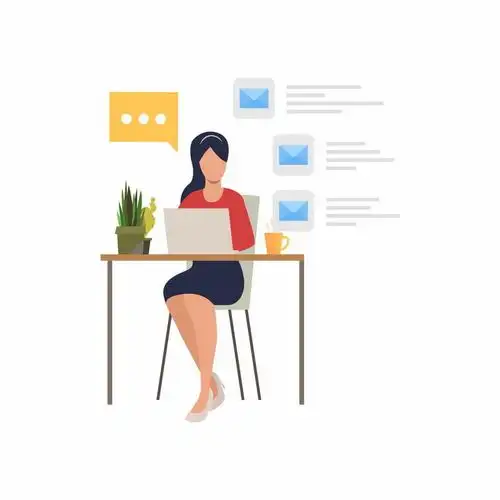 扁平插画坐在电脑跟前阅读邮件的职场女性png图片免抠矢量素材