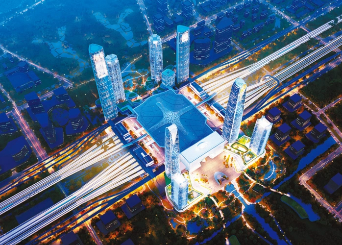 杭州西站建筑群设计方案鸟瞰效果图(som建筑设计事务所供图)