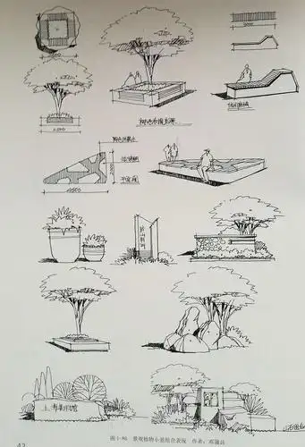 园林景观小品线稿及手绘效果图