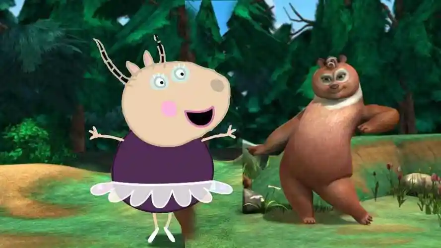 熊出没熊大好朋友翠花跟着羚羊老师学跳芭蕾小猪佩奇简笔画