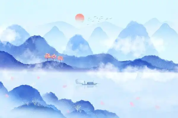 山水古风水墨背景古风山水插画古风psd素材