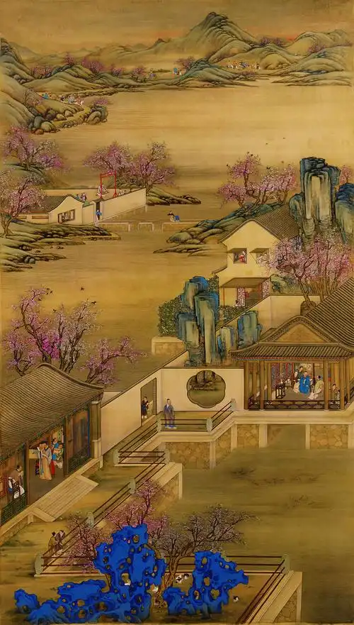 清 郎世宁 雍正十二月圆明园行乐图绢本188.2x102.