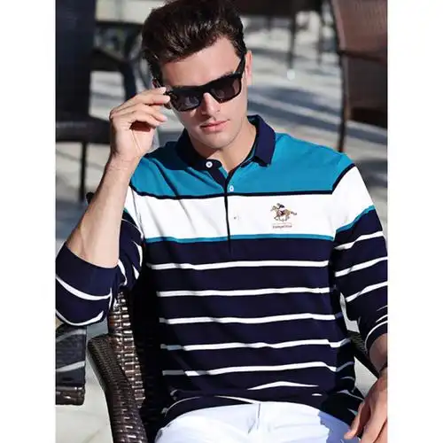 传奇保罗条纹polo衫男长袖中年男士翻领t恤春季保罗衫潮流男装618816