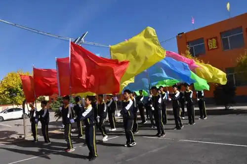 写美篇巡街表演 入场仪式   首先入场的是我校的国旗队,军乐队和彩旗