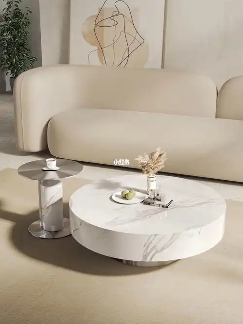 意式极简大理石圆形茶几效果图