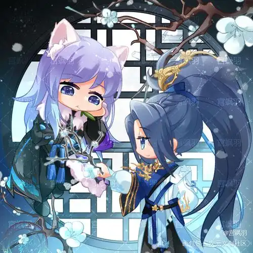 【绘画/王者荣耀】聊赠一枝春_王者荣耀韩信李白q版插画同人绘画作品