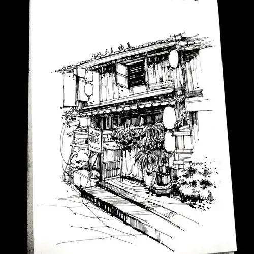 40手绘古建筑酒楼风景场景速写