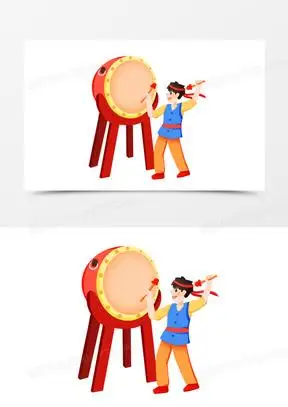 手绘卡通男生打鼓击鼓免抠素材