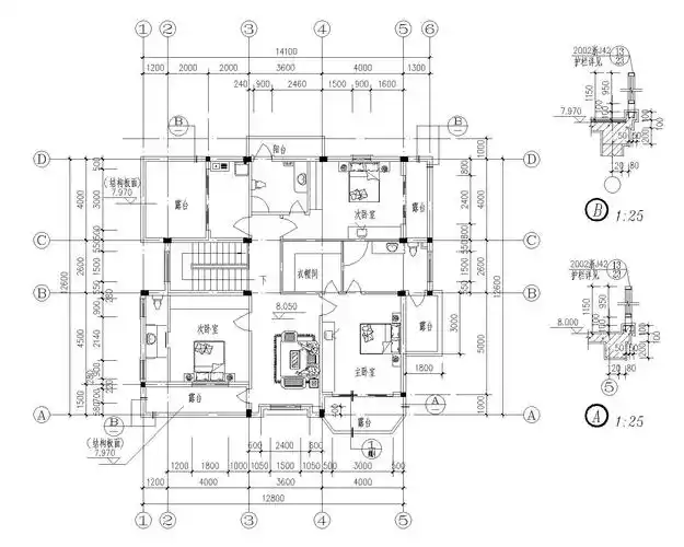 阳台结构节点大样资料下载-带露台及地下室三层别墅结构施工图cad