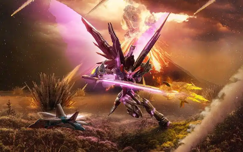 ps合成教程|高达seed火山之下命运高达模型手办击落美军f22全过程_哔