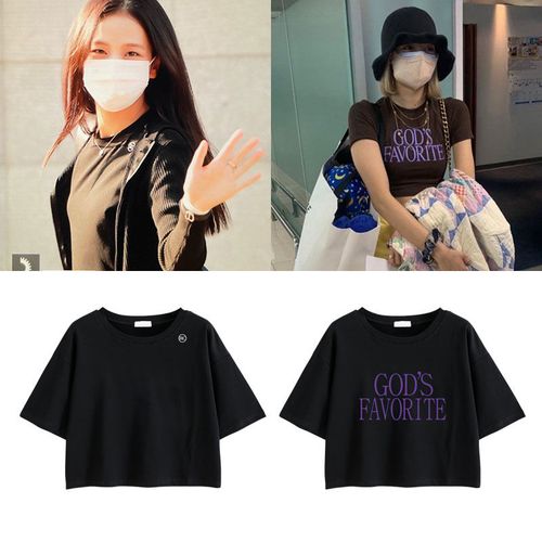 blackpink金智秀lisa同款短袖t恤宽松超短露脐印花体恤女夏季上衣