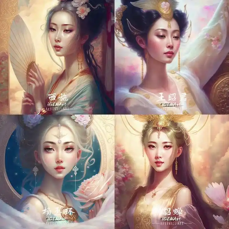 中国古代四大美人#四大美女 #国风#ai绘画 #igen # - 抖音