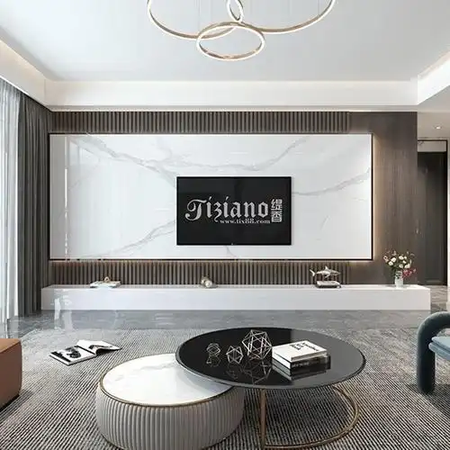 佛山岩板厂家直销-岩板悬空电视背景墙-缇香-岩板格栅背景墙