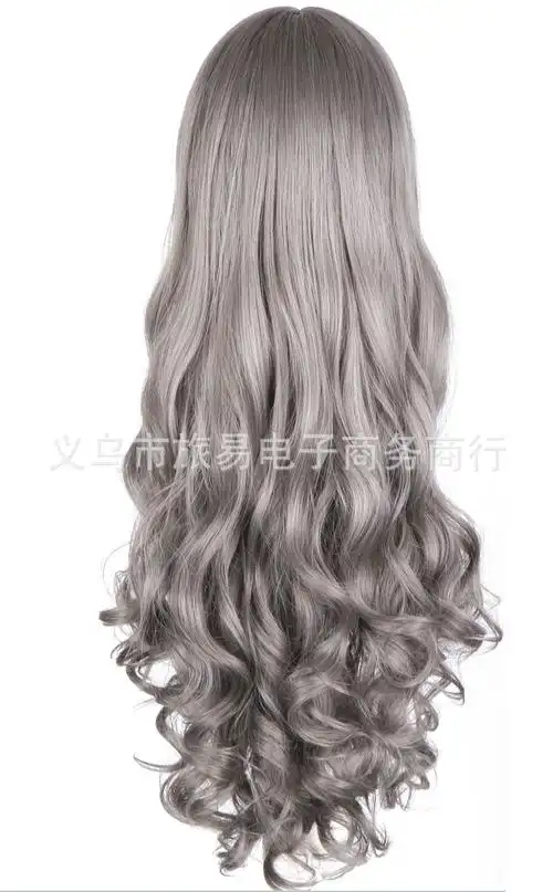 时尚女 烟灰色中分长卷发 银灰色中分cos假发 哑光高温丝70厘米